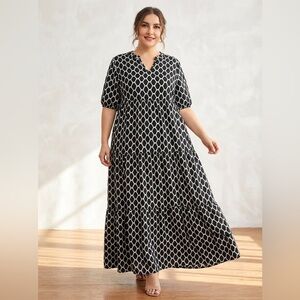 EMERY ROSE Chic Black and White Geometric Summer Maxi Dress size 2XL